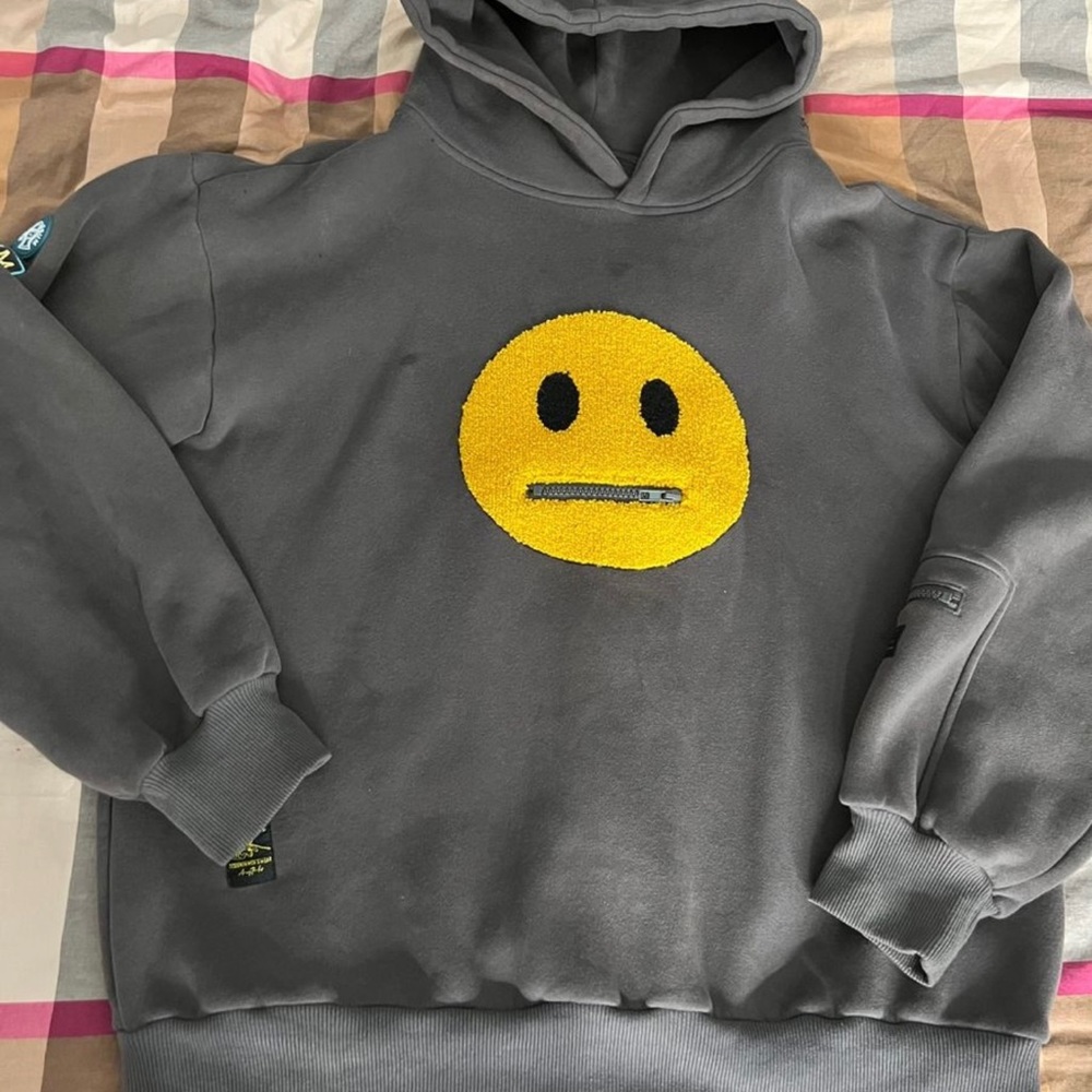 Grey Zipper Pocket Smile Hoodie